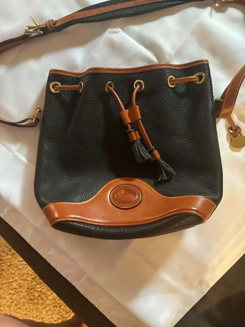 Vintage Dooney & Bourke All-Weather Leather Drawstring Bucket Bag